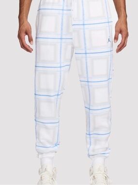 Air Jordan Sweatpants Joggers Men's M Holiday Plaid FV7462-100 White Blue